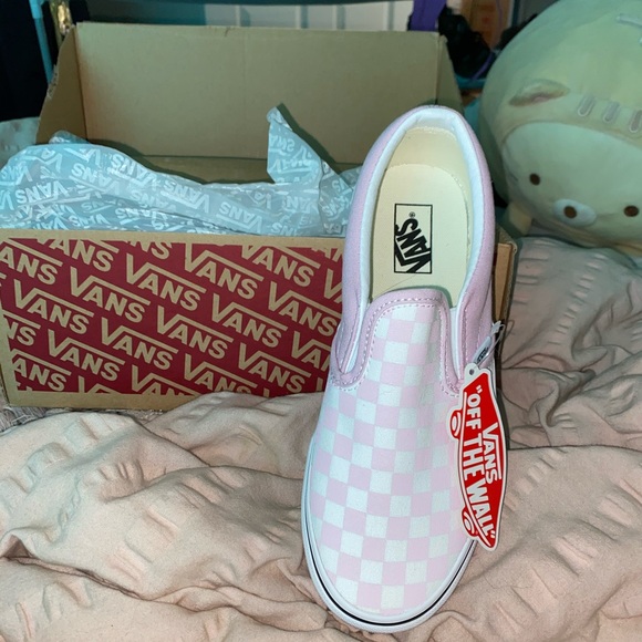 pink and white checkered vans